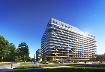 Visualisation of Hotel Baltic Wave, the building from the front.