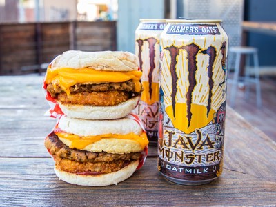 Java Monster Farmer's Oats paired with The ‘Vegan Classic’’ Breakfast Sandwich by Munchies Diner.