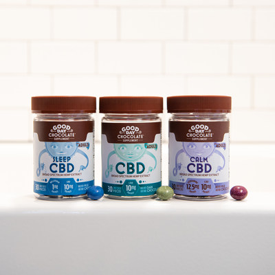 Good Day Chocolate's new CBD line includes three varieties – Original CBD, Sleep CBD and Calm CBD. Original CBD is made with 70% Fair-Trade dark chocolate and contains 10mg of CBD per piece. Sleep CBD is made with Fair Trade milk chocolate and contains 10mg of CBD plus 1mg of melatonin in each piece. Calm CBD is made with Fair Trade milk chocolate and contains 10mg of CBD plus 12.5mg of L-Theanine, a naturally occurring amino acid, per piece. Good Day Chocolate's new CBD line includes three varieties – Original CBD, Sleep CBD and Calm CBD. Original CBD is made with 70% Fair-Trade dark chocolate and contains 10mg of CBD per piece. Sleep CBD is made with Fair Trade milk chocolate and contains 10mg of CBD plus 1mg of melatonin in each piece. Calm CBD is made with Fair Trade milk chocolate and contains 10mg of CBD plus 12.5mg of L-Theanine, a naturally occurring amino acid, per piece.