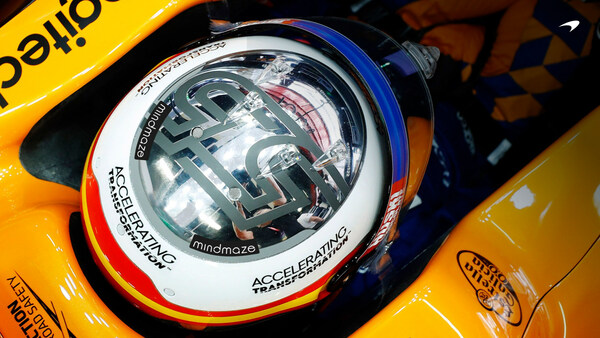 The MindMaze brand will be represented on the McLaren MCL34 Formula 1 car and on Carlos Sainz’s and Lando Norris’s racing kit and helmets