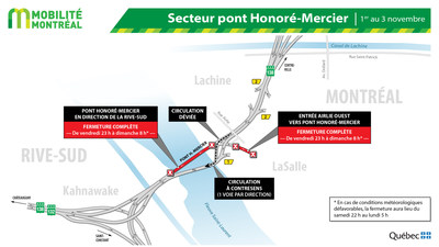Contresens pont Honoré-Mercier, du 1er au 3 novembre (Groupe CNW/Ministère des Transports)