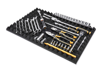 The GEARWRENCH Flex Foam Universal Storage System’s material and its unique pattern are strong enough to keep tools in place, with no more rattling around inside of a mobile cart. The foam material resists tearing and is solvent resistant.