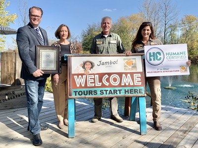 Celebrating the humane certification of Wild Hearts African Farm: (left to right) 43rd Dist. State Representative J. Todd Smith, Lewisburg Mayor Marsha Jones, Brian Badger and Amanda Badger