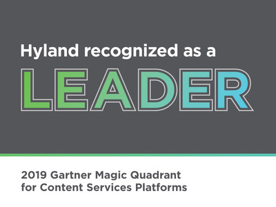 Hyland was named a Leader in the Gartner 2019 Magic Quadrant for Content Services Platforms. Organizations around the world use Hyland’s content services offerings to manage content, processes and cases; solve business challenges; and improve employee and customer experiences. Hyland provides a range of solutions, rapidly deployable in the cloud or on premises,that connect seamlessly with core business applications to provide users across industries with a complete view of critical information.