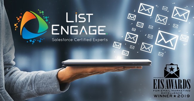 ListEngage and EIS Awards logos features, with the text "Recognized for Excellence in Digital Marketing Campaign"