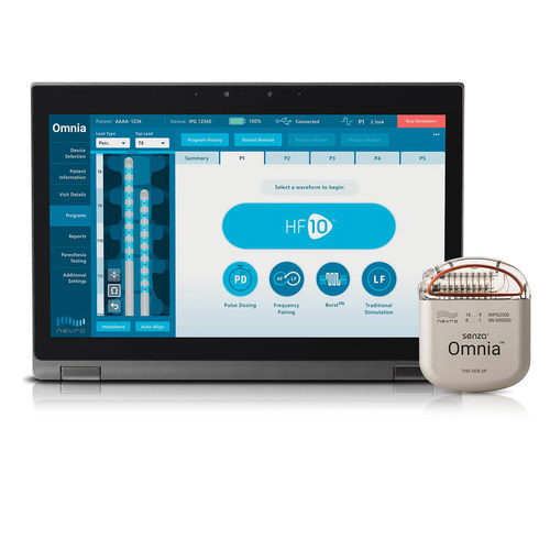 Senza® Omnia™ is the first and only spinal cord stimulation (SCS) system designed to deliver Nevro’s proprietary HF10® therapy and all SCS frequencies between 2 and 10,000 Hz.