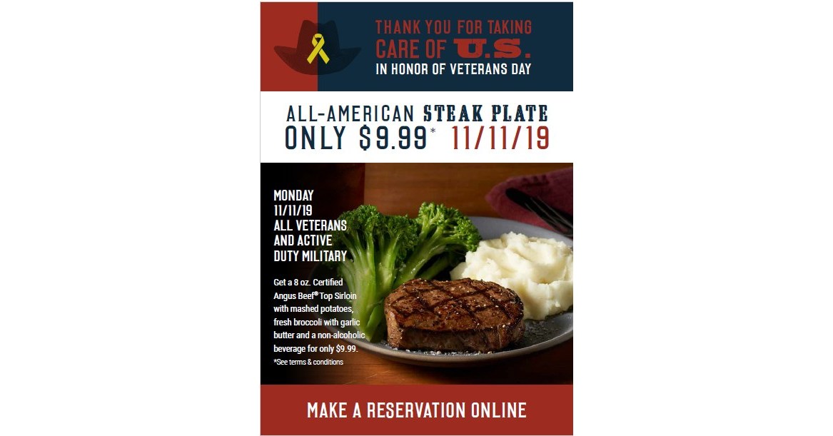 Black Angus Steakhouse Honors Veterans and Military Personnel with 9.
