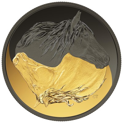 The Royal Canadian Mint's gold and black rhodium-plated coin celebrating the Canadian horse