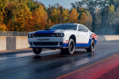 The 2020 Mopar Dodge Challenger Drag Pak, unveiled at the 2019 SEMA Show, delivers sportsman racers a new, turnkey package loaded with suspension and chassis upgrades and is certified for NHRA and NMCA competition. Production is limited to 50 serialized units.