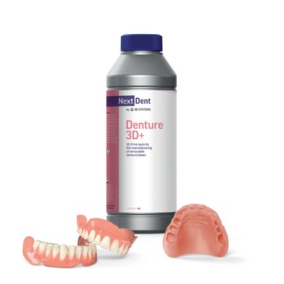 NextDent Denture 3D+ is part of 3D Systems' Digital Denture Workflow enabling dental labs and clinics to produce dentures 75% faster with 90% lower cost.