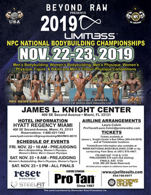Starting November 6th in Miami will be one of the hottest weekends yet as the nation's top- muscled bodybuilders, hot-bodied bikini contestants and chiseled physique competitors head to South Florida for the highest ranked and most important and significant event of the year sanctioned by the "National Physique Committee" (NPC). This annual national event will be hosted at the James L. Knight Center inside the Hyatt Regency Miami (400 SW 2nd Avenue) on November 22nd & 23rd. Starting November 6th in Miami will be one of the hottest weekends yet as the nation's top- muscled bodybuilders, hot-bodied bikini contestants and chiseled physique competitors head to South Florida for the highest ranked and most important and significant event of the year sanctioned by the "National Physique Committee" (NPC). This annual national event will be hosted at the James L. Knight Center inside the Hyatt Regency Miami (400 SW 2nd Avenue) on November 22nd & 23rd.