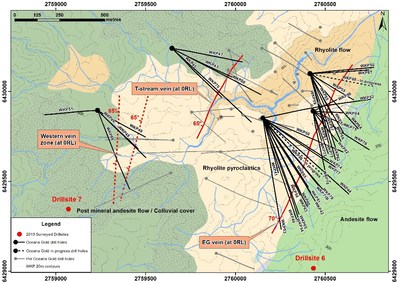 Figure 1: Plan View of geology, drill traces and distribution of 3 main veins at WKP (CNW Group/OceanaGold Corporation)