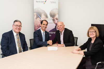 The Delaware Prosperity Partnership (DPP), the state economic development organization, and the North East Local Enterprise Partnership (NELEP) in the UK have signed a cooperative agreement to support joint business development. Pictured, from left to right: Kurt Foreman, DPP CEO; Rod Ward, DPP Board Chair; Andrew Hodgson, NELEP Board Chair; and Helen Golightly, NELEP CEO.