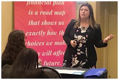 Brandi Yates, UMA’s Director of Career Services Training, speaks about resume-writing techniques for the digital age at the 2019 College Women on the Rise program.