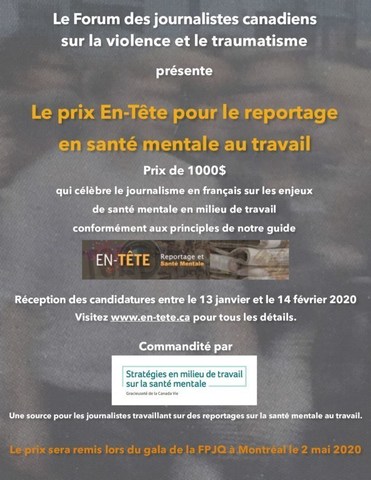 Affiche pour le prix En-Tte (Groupe CNW/Forum des journalistes canadiens sur la violence et le traumatisme)