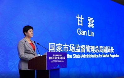 Gan Lin, deputy chief of the State Administration for Market Regulation (SAMR), delivers a speech at the Hidden Champions Development Summit during the second China International Import Expo (CIIE) in Shanghai, November 7.