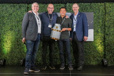 Left to right: Fred Schonenberg, founder of VentureFuel, Kevin Yeung and David Sheu, co-founders of Bears Nutrition, and John Talbot, CEO of the California Milk Advisory Board. Left to right: Fred Schonenberg, founder of VentureFuel, Kevin Yeung and David Sheu, co-founders of Bears Nutrition, and John Talbot, CEO of the California Milk Advisory Board.