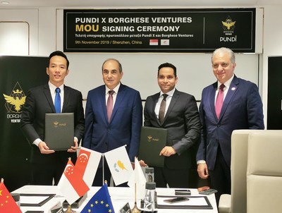 Witnessed by H.E. Mr. Demetris Syllouris, the President of the Parliament of the Republic of Cyprus, the MOU signing ceremony held in in Shenzhen, China. Pundi X and Borghese Ventures will explore and bring blockchain technology to Cyprus. (Photo from L to R): Zac Cheah (CEO and Co-Founder, Pundi X Labs), H.E. Mr. Demetris Syllouris (the President of the Parliament), Joseph Borghese (Founder and CEO of Borghese Ventures) and Mr. Nicos Tornaritis (MP Parliamentary Leader).