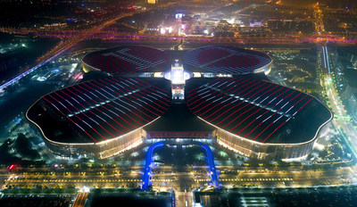 A night view of the CIIE venue -- National Exhibition and Convention Center (Shanghai) (PRNewsfoto/China International Import Expo)