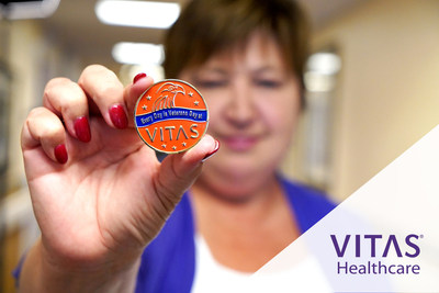 A challenge coin presented to a veteran is one of many ways VITAS honors military service. A challenge coin presented to a veteran is one of many ways VITAS honors military service.