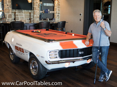 Mario Andretti 1969 Camaro Pool Table   www.CarPoolTables.com     Working Lights.  Real Rims & Tires.   Real Chrome Car Parts.   Hand Signed Collectible.
