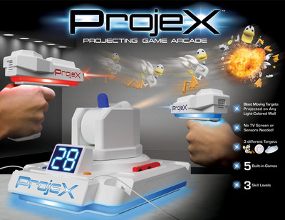 ProjeX lets you blast targets projected right onto your wall. Play five different games, without the need for a TV, computer or smartphone!