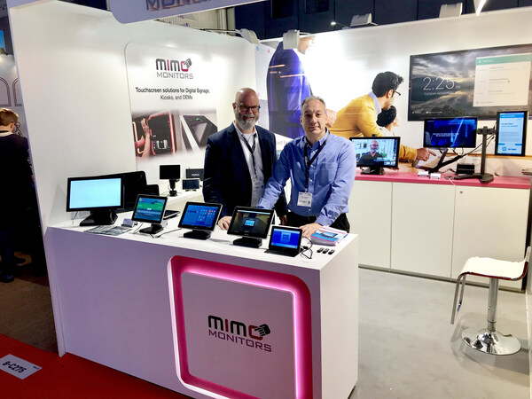 Chuck Frame (left), Mimo Monitors Vice President of Global Sales, and David Anderson (right),CEO of Mimo Monitors, at Integrated Systems Europe in 2018.