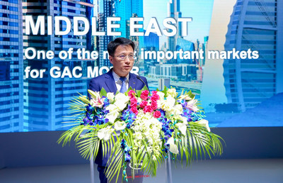 Mr. Zeng Hebin, General Manager of GAC Motor Internatioanl, delivers a speech at the press conference