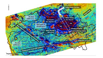Exhibit 1. Magnetic Data from Tellus Survey over the Stonepark JV and PG West Property, Ireland (CNW Group/Group Eleven Resources Corp.)