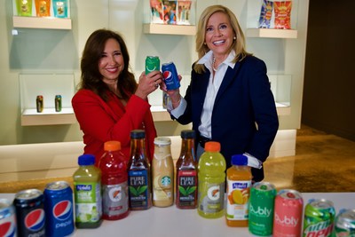 President of Carnival Cruise Line Christine Duffy (L) and president of PepsiCo Global Foodservice Anne Fink (R) toast to their new partnership that will bring PepsiCo’s broad portfolio of beverage brands on board the cruise line’s North American fleet in 2020.