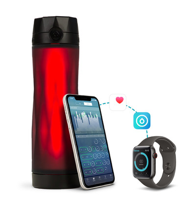 HidrateSpark 3 in Black with a Red Glow. Syncs with your Apple Watch and the Free Hidrate App.