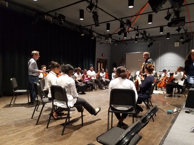 Mt. Vernon City School District students at Thornton High School rehearse with members of the Royal Philharmonic Orchestra