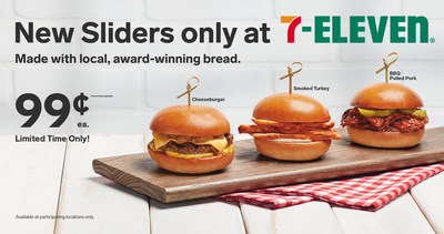 7-Eleven, Inc. has beefed up its growing hot foods menu with three new slider-style sandwiches. The cheeseburger, pulled pork and smoked turkey sliders are assembled and delivered daily on artisan Hawaiian brioche rolls from popular, award-winning local bakery, Village Baking Company.