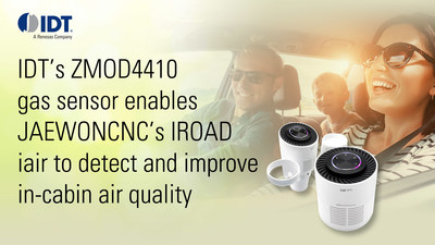 IDT's ZMOD4410 gas sensor enables JAEWONCNC's IROAD iair to detect and improve the in-cabin air quality of cars.
