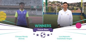 Luis Alejandro Castañeda from Colombia and Chinasa Ukandu from Nigeria win the WorldRemit and Arsenal "Future Stars" coaching programme