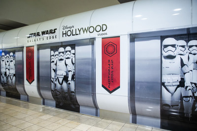 First Order Stormtroopers appear to be on a terminal train at Orlando International Airport in Orlando, Fla., Nov. 16, 2019. Disney installed these wraps on the terminal shuttle stations to bring the adventure of Star Wars: Galaxy’s Edge at Disney’s Hollywood Studios to airport travelers. (Steven Diaz, photographer)