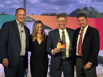 At CommScope/Ruckus’ annual Big Dogs conference, Crystal Group was honored with as the U.S. Federal Partner of the Year. (L-R) CommScope’s Phil Castillo, VP, North American Region, Enterprise Sales, Raelyn Kritzer, VP, Worldwide Channel, Bob Haag, VP, Sales and Marketing, Crystal Group and CommScope’s Stephen Kowal, SVP, Global Sales, Enterprise.