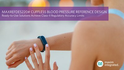 The MAXREFDES220# cuffless blood pressure reference design by Maxim Integrated enables convenient optical blood-pressure monitoring without requiring bulky, expensive mechanical cuffs.