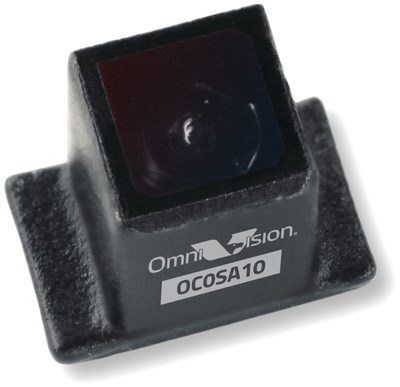 OmniVision's new OC0SA10 CameraCubeChip offering 640k resolution at 60 fps, integrated IR cut filter, and 120-degree and 90-degree field of view in a 2.6 x 1.6 mm wafer-level camera module package