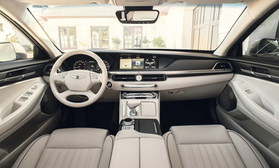 The opulent and spacious interior of the new 2020 Genesis G90 premium luxury sedan.