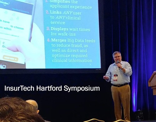 Force Diagnostics CEO Scott Filer addresses top industry executives at forum for insurance innovation in Hartford, Connecticut