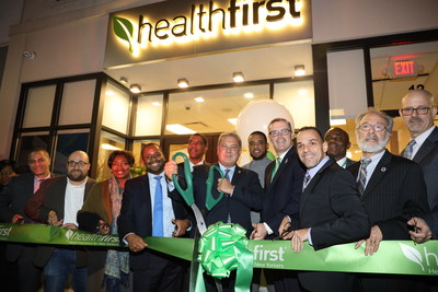 Ribbon Cutting at the Grand Opening of the Healthfirst Community Office in Yonkers.  Pictured are: (L-R) Juan Tavarez, Healthfirst,  Jaime Martinez, Executive Director, Yonkers Downtown Waterfront BID,  Senator Andrea Stewart-Cousins, Errol Pierre, Healthfirst; Roland Foster, Healthfirst; Yonkers Mayor Mike Spano; Anderson Perez, Healthfirst, Paul Portsmore, Healthfirst; Richard Pafundi, Healthfirst, Lazare Pouani, Healthfirst,  Michael Sabatini, Yonkers City Council Majority Leader, Bill Scesney, AVP, Network and Business Development, Montefiore Health System