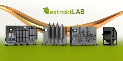 extraktLAB’s four new products critical to oil manufacturing, L to R: E-180, fracTRON, clearSTILL and the shuckNbuck.