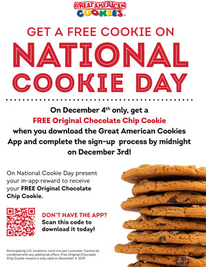 Great American Cookies® to Offer Sweet Reward on National Cookie Day (Dec. 4)