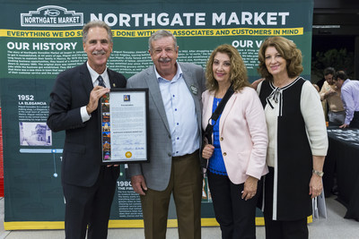 Celebrating the grand opening of the new Northgate Gonzlez Market in Riverside is Council Member Jim Perry, Northgate Market's Co-President Miguel Gonzlez, Reynoso-Gonzlez Foundation President Estela Gonzlez, and Owner Alicia Gonzlez.