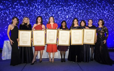 The 2019 RBC Canadian women entrepreneur award winners and the Co-CEOs of Women of Influence Alicia Skalin and Stephania Varalli at the gala. (CNW Group/Women of Influence Inc.)