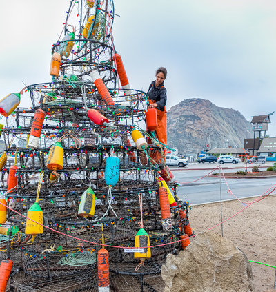 The seaside town of Morro Bay, CA Morro Bay celebrates its true nautical roots every year with bright lights on holiday trees made from old crab pots.