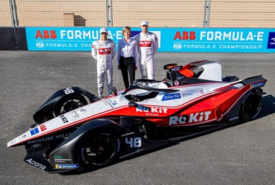 From the right: ROKiT Venturi Racing Driver, Felipe Massa, Team Principal, Susie Wolff and ROKiT Venturi Racing Driver, Edoardo Mortara. A milestone moment for ROKiT Venturi Racing as the team proudly unveils the striking new livery incorporating new title partner ROKiT's red and black colour scheme ahead of the first round of the FIA Formula E season 6 at the Diriyah street circuit and UNESCO World Heritage site in the Kingdom of Saudi Arabia. (PRNewsfoto/ROKiT Venturi Racing)