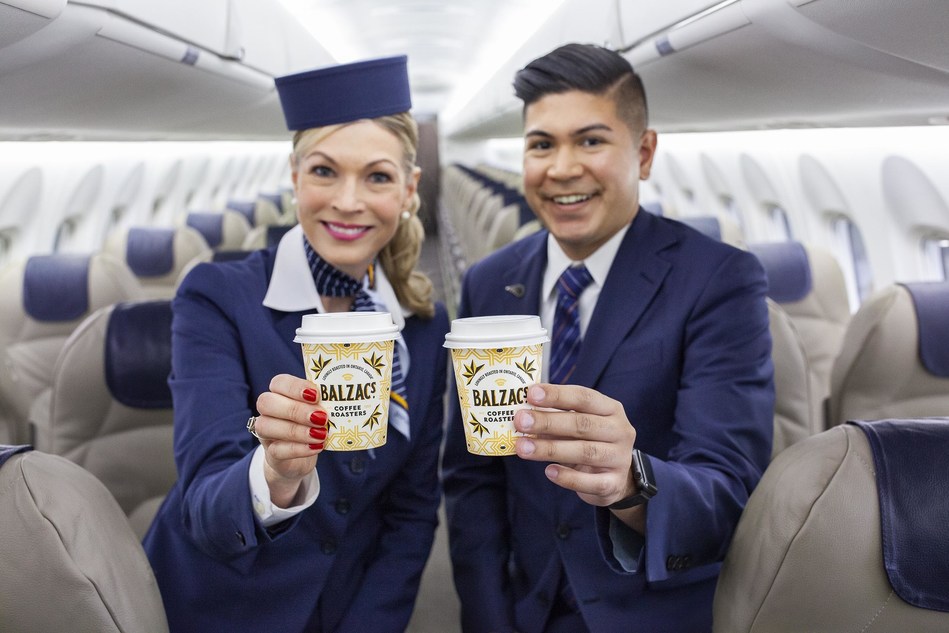 Complimentary coffee and tea will be served onboard Porter Airlines flights in custom Balzac’s cups featuring Mr. Porter, the airline’s cheeky graphic raccoon brand mascot. (CNW Group/Porter Airlines)