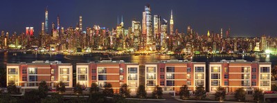 Rendering of Hoboken Heights with the Manhattan skyline in the background.